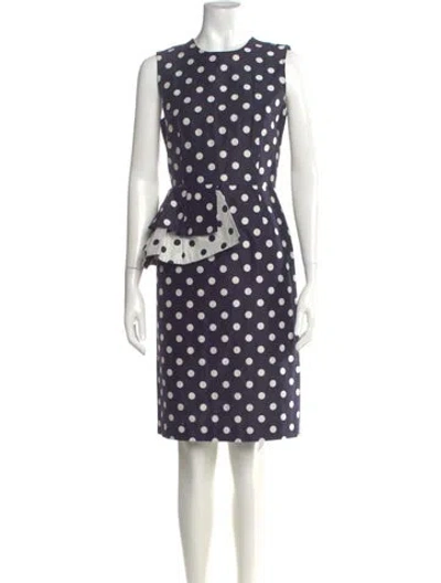 Pre-owned Ch Carolina Herrera Polka Dot Print Midi Length Dress In Blue