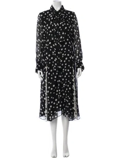 Pre-owned Ch Carolina Herrera Polka Dot Print Midi Length Dress In Blue