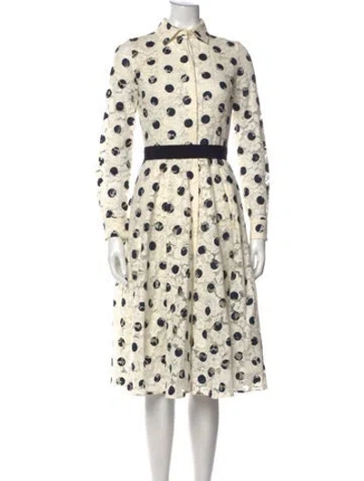 Pre-owned Ch Carolina Herrera Polka Dot Print Midi Length Dress In Neutral