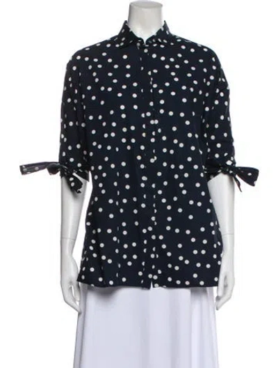 Pre-owned Ch Carolina Herrera Polka Dot Print Three-quarter Sleeve Blouse In Blue