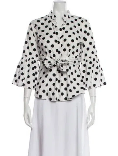 Pre-owned Ch Carolina Herrera Polka Dot Print Three-quarter Sleeve Blouse In Multi
