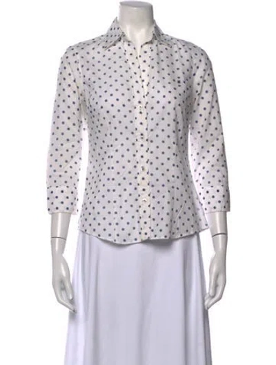 Pre-owned Ch Carolina Herrera Polka Dot Print Three-quarter Sleeve Button-up Top In Multicolor