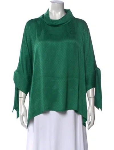 Pre-owned Ch Carolina Herrera Printed Cowl Neck Blouse In Green