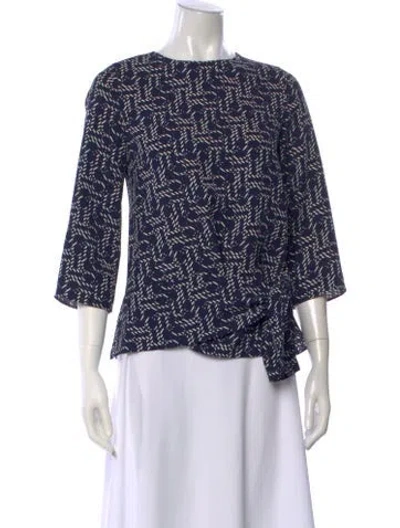 Pre-owned Ch Carolina Herrera Printed Crew Neck Blouse In Blue