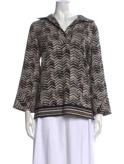 Pre-owned Ch Carolina Herrera Printed Long Sleeve Blouse In Black
