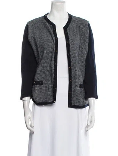 Pre-owned Ch Carolina Herrera Printed Open Front Sweater In White