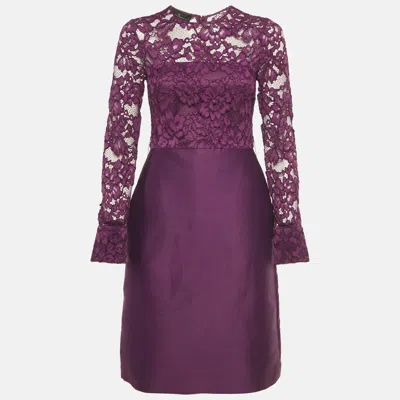Ch Carolina Herrera Purple Lace And Satin Short Dress