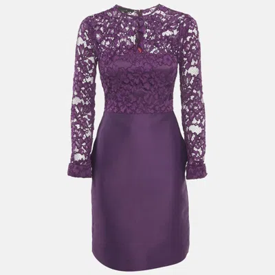 Pre-owned Ch Carolina Herrera Purple Lace And Satin Short Dress S