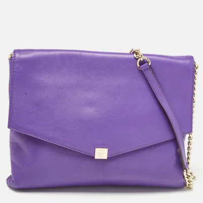 Pre-owned Ch Carolina Herrera Purple Leather Flap Shoulder Bag