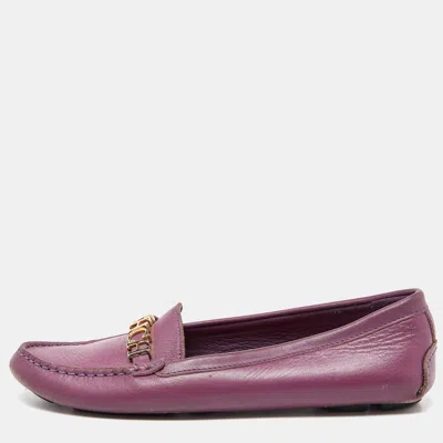 Ch Carolina Herrera Purple Leather Logo Detail Loafers