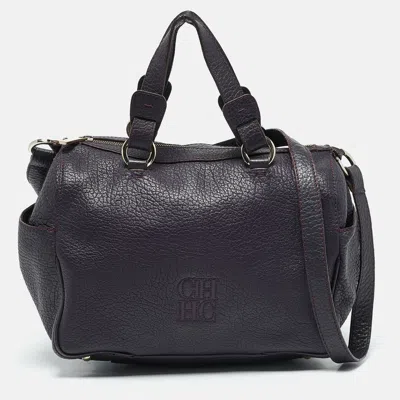 Pre-owned Ch Carolina Herrera Purple Pebbled Leather Side Pocket Satchel