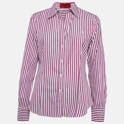 Pre-owned Ch Carolina Herrera Purple Striped Cotton Button Front Shirt M