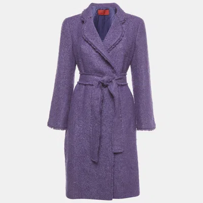 Pre-owned Ch Carolina Herrera Purple Wool Blend Tweed Belted Mid-length Coat M