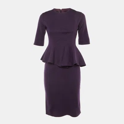 Pre-owned Ch Carolina Herrera Purple Wool Peplum Midi Dress S