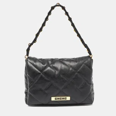 Ch Carolina Herrera Quilted Leather Medium Bimba Soft Shoulder Bag In Black