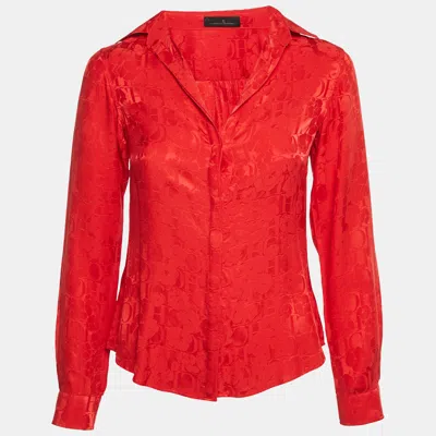 Pre-owned Ch Carolina Herrera Red Ch Flora Jacquard Satin Shirt S