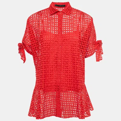 Ch Carolina Herrera Red Cotton Lace Loose Fit Shirt