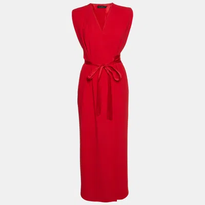 Pre-owned Ch Carolina Herrera Red Crepe Sleeveless Wrap Maxi Dress S