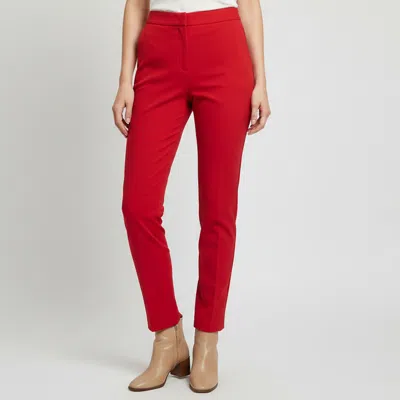 Pre-owned Ch Carolina Herrera Red Crepe Straight Leg Pants M