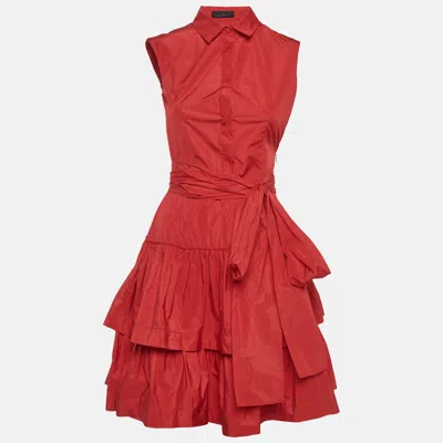 Pre-owned Ch Carolina Herrera Red Crepe Tiered Short Dress S