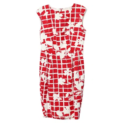 Ch Carolina Herrera Red Floral Grid Printed Sheath Dress