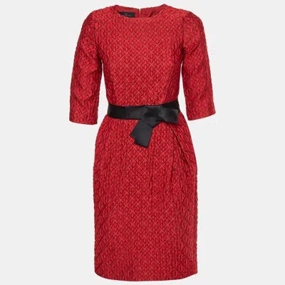 Ch Carolina Herrera Red Floral Jacquard Belted Mini Dress