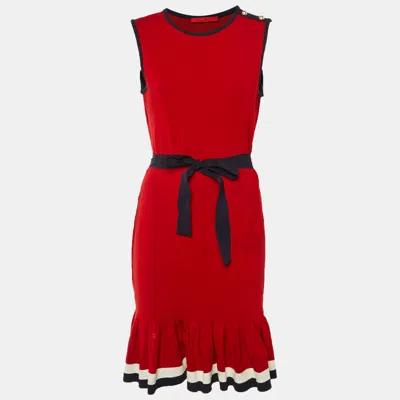 Pre-owned Ch Carolina Herrera Red Jersey Flounced Hem Short Dress M