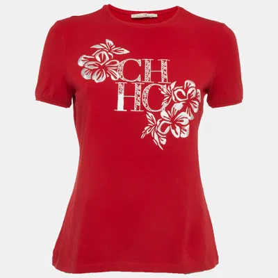 Ch Carolina Herrera Red Jersey Logo Embroidered T-shirt