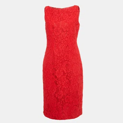 Pre-owned Ch Carolina Herrera Red Lace Sleeveless Shift Dress M