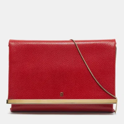 Pre-owned Ch Carolina Herrera Red Leather Chain Flap Clutch