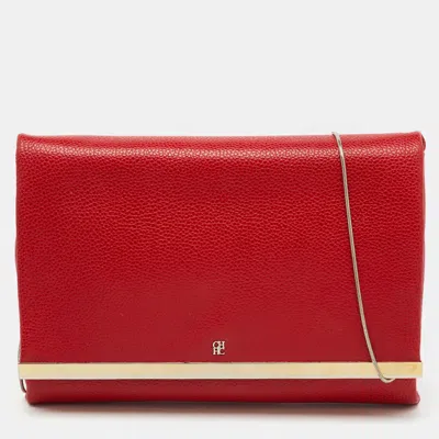Pre-owned Ch Carolina Herrera Red Leather Flap Chain Shoulder Bag