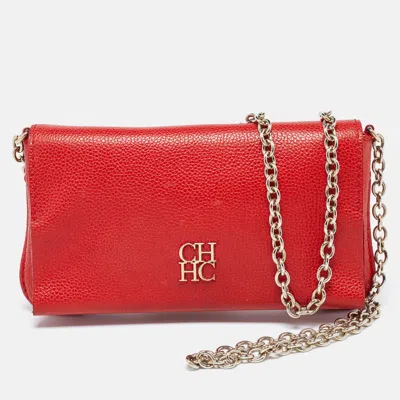 Pre-owned Ch Carolina Herrera Red Leather Flap Chain Shoulder Bag