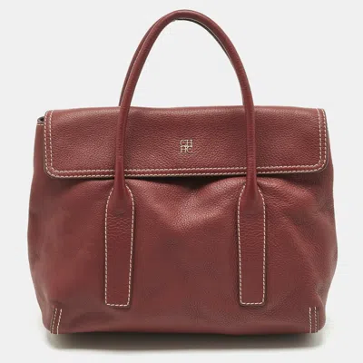 Pre-owned Ch Carolina Herrera Red Leather Flap Satchel