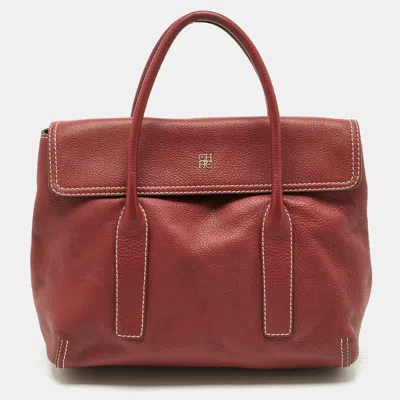 Ch Carolina Herrera Red Leather Flap Satchel