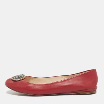 Ch Carolina Herrera Red Leather Logo Ballet Flats In Multi