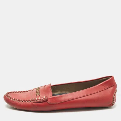Pre-owned Ch Carolina Herrera Red Leather Slip On Loafers Size 39
