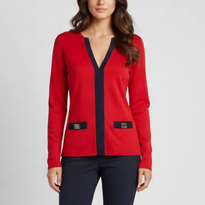 Pre-owned Ch Carolina Herrera Red Monogram Cotton Knit Top Xs