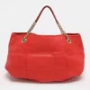 Ch Carolina Herrera Red Monogram Embossed Leather Chain Handle Tote In Red