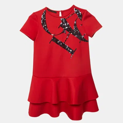 Pre-owned Ch Carolina Herrera Red Neoprene Sequin Mini Dress M