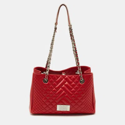 Pre-owned Ch Carolina Herrera Red Quilted Leather Chain Tote