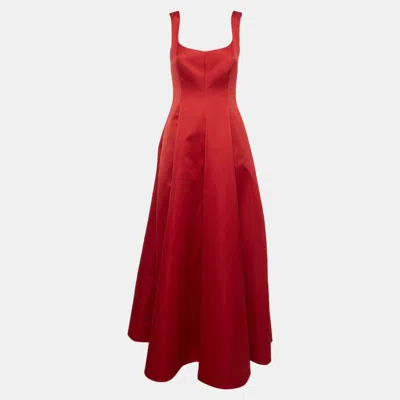 Pre-owned Ch Carolina Herrera Red Satin Flared Maxi Dress S