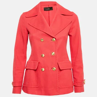 Ch Carolina Herrera Red Textured Cotton Double Breasted Coat In Pink