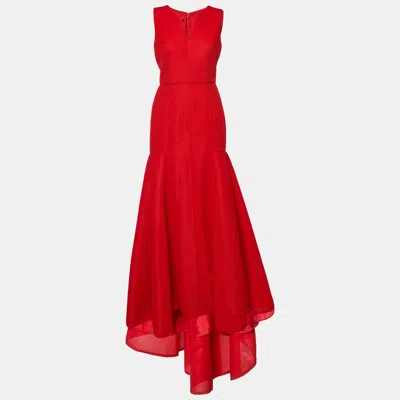 Pre-owned Ch Carolina Herrera Red Tricot Mesh Sleeveless Gown M