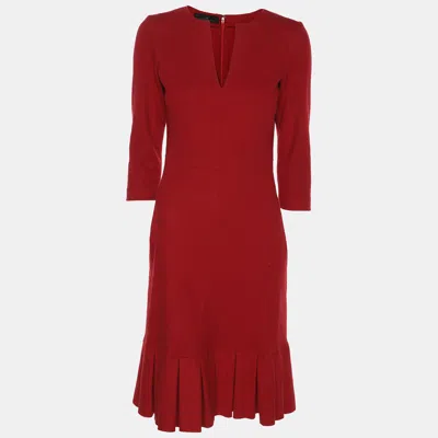 Pre-owned Ch Carolina Herrera Red Wool Ruffle Midi Dress Xs