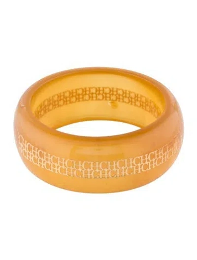 Pre-owned Ch Carolina Herrera Resin Logo Bangle Bracelet, 8" In Orange