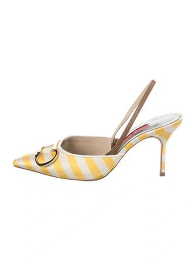 Pre-owned Ch Carolina Herrera Satin Striped Slingback Pumps In Yellow
