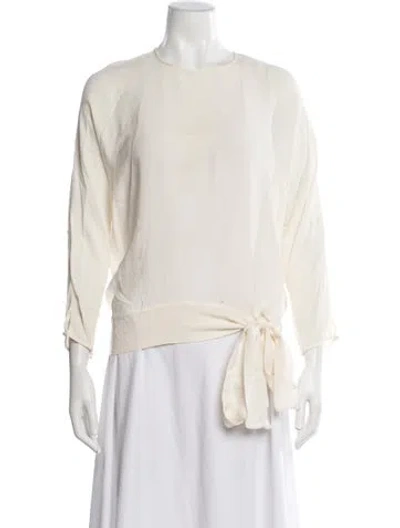 Pre-owned Ch Carolina Herrera Silk Crew Neck Blouse In Neutral