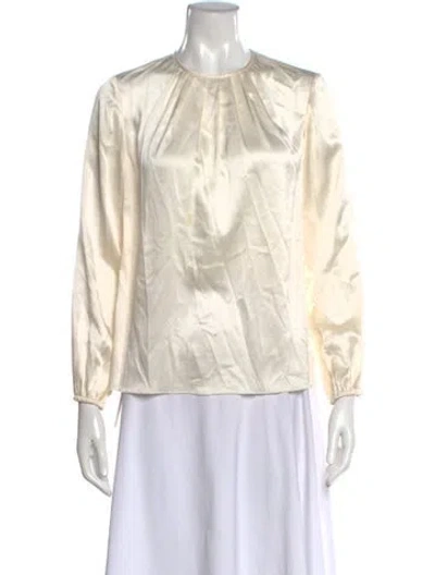 Pre-owned Ch Carolina Herrera Silk Crew Neck Blouse In Neutral