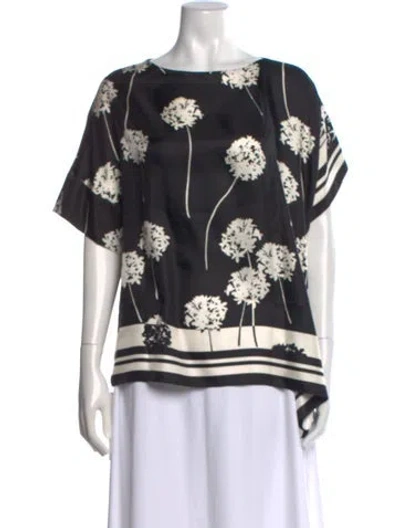 Pre-owned Ch Carolina Herrera Silk Floral Print Blouse In Black