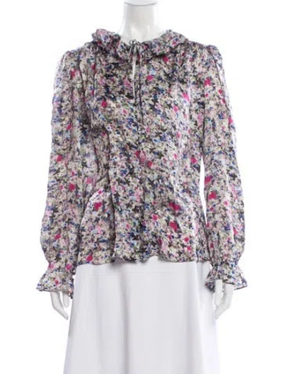 Pre-owned Ch Carolina Herrera Silk Floral Print Blouse In Multi